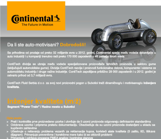 Inženjer kvaliteta, ContiTech Fluid Serbia d.o.o. – Subotica 2 poslovi continental srbija automatika.rs