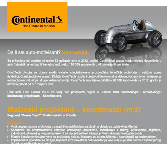 Mašinski projektant, ContiTech Fluid Serbia d.o.o. – Subotica 4 poslovi continental srbija automatika.rs